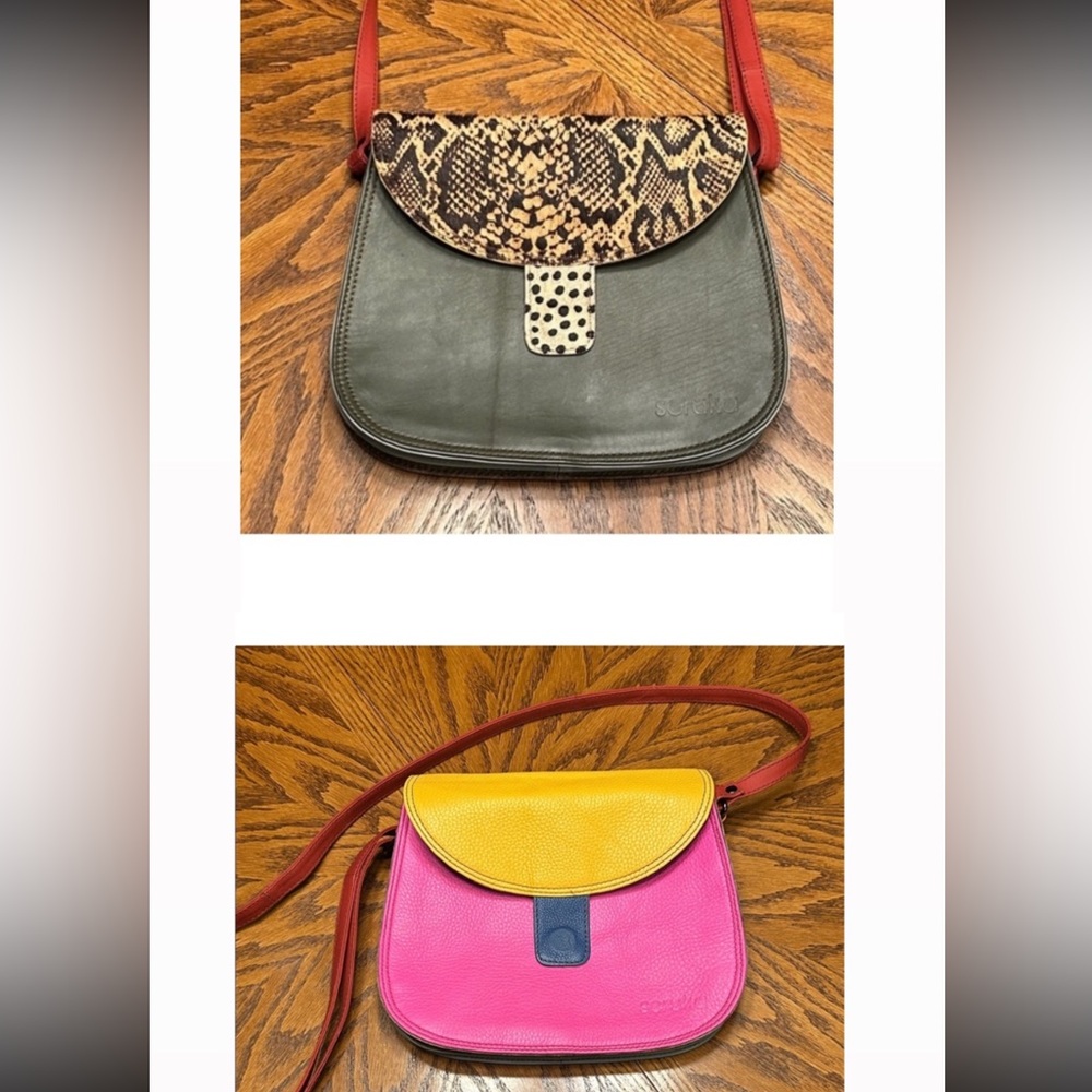 Soruka Alice Reversible Olive Green/Leopard Flap and Pink/Yellow Flap Crossbody